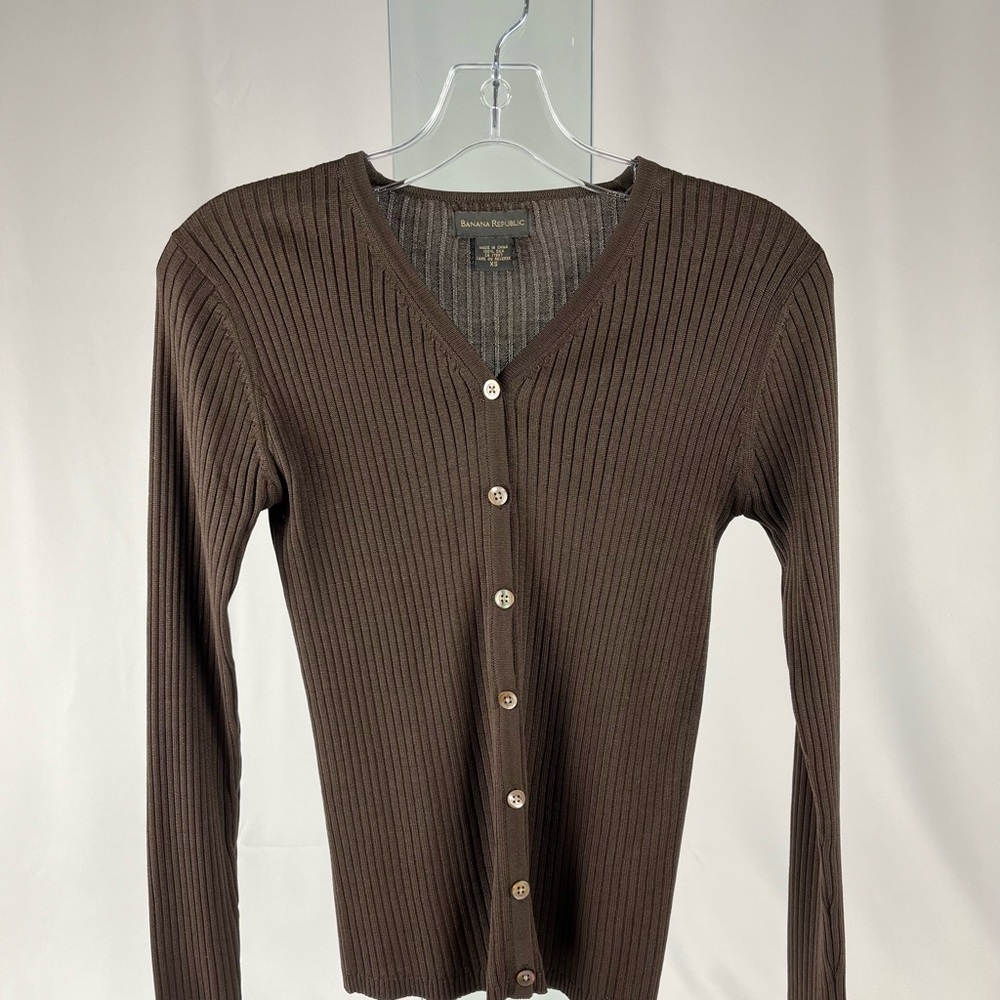 Banana Republic Dark Brown Ribbed Long Sleeve Cardigan Sweater XS - Picture 12 of 14